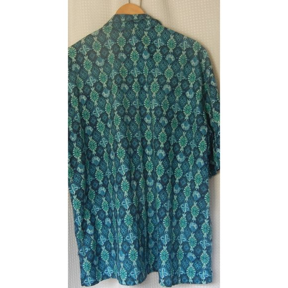 Blue print Hawaiian Shirt, Duke Kahanamona  XL coconut buttons gently preowned - Picture 3 of 7